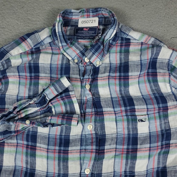 Vineyard Vines Other - Vineyard Vines Shirt Mens XL Blue Plaid Linen Slim Fit Button Up Long Sleeve